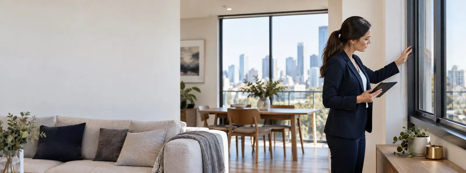 A property manager carrying out a detailed residential condition inspection