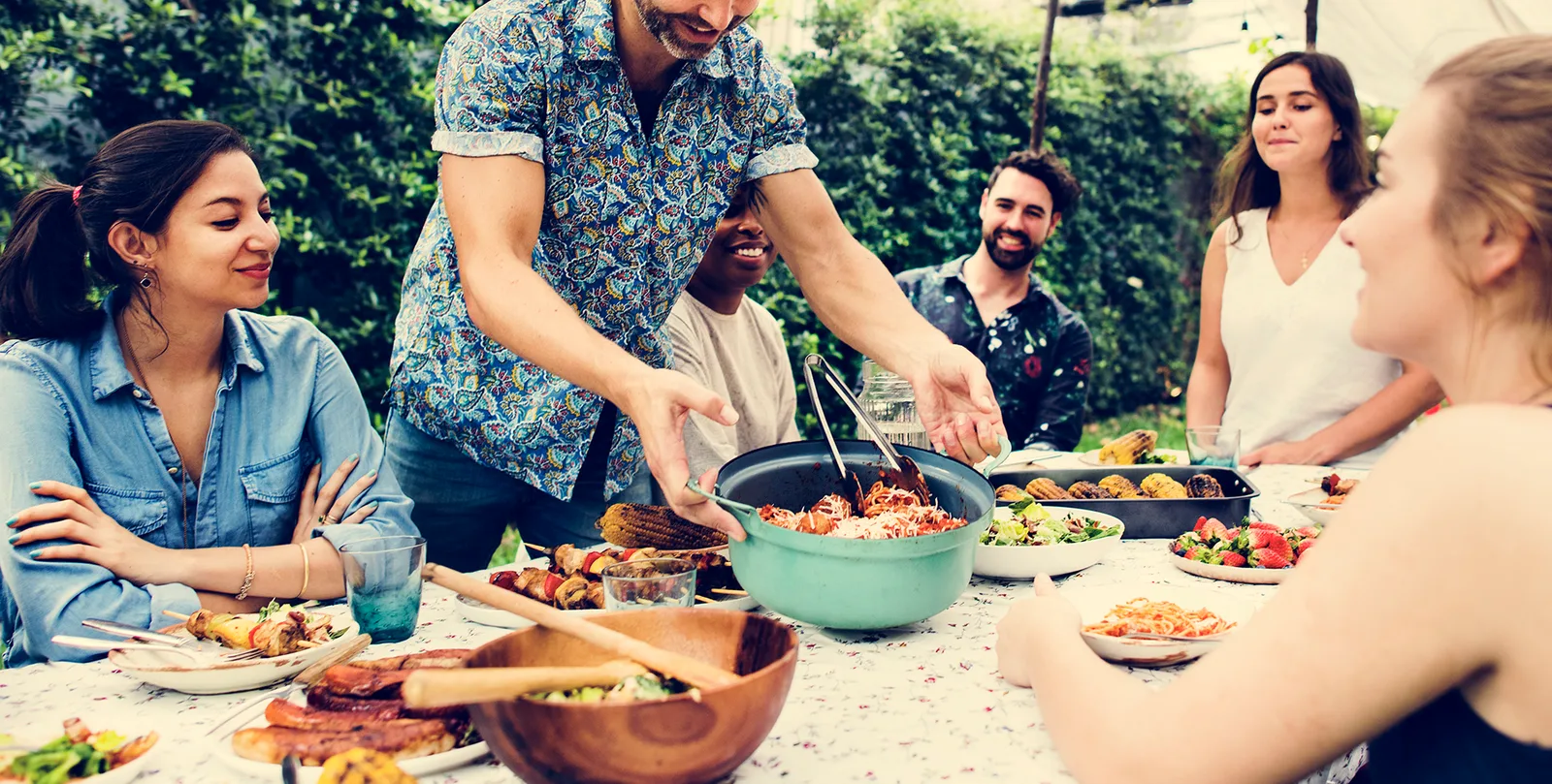 Friends enjoying a community gathering; lifestyle illustration